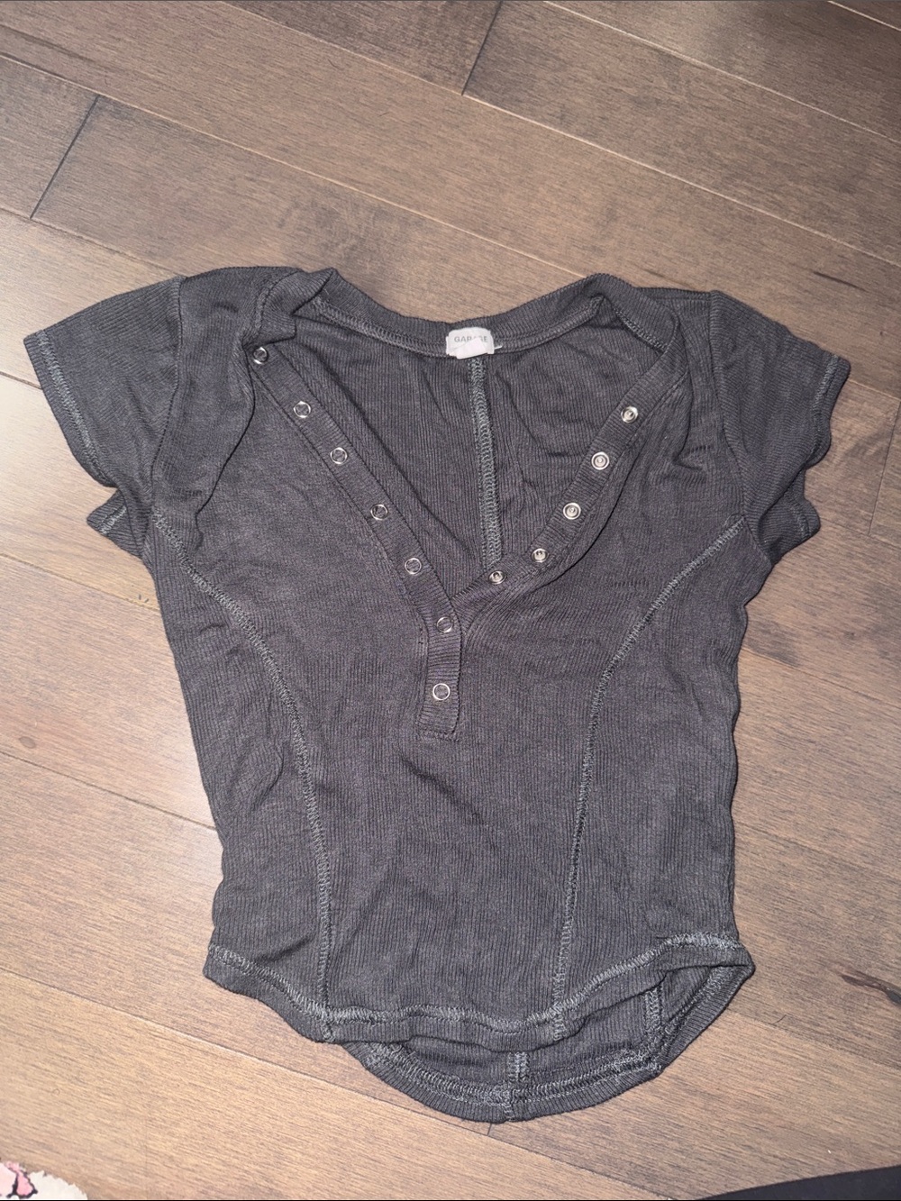 Garage Black Short-Sleeve Snap Henley Tee